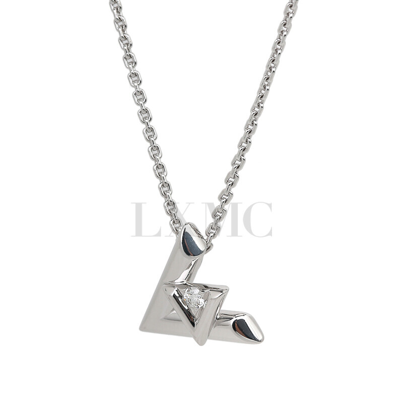 LV Louis Vuitton Volt One Small Pendant Necklaces, White Gold and Diamond  Q93806